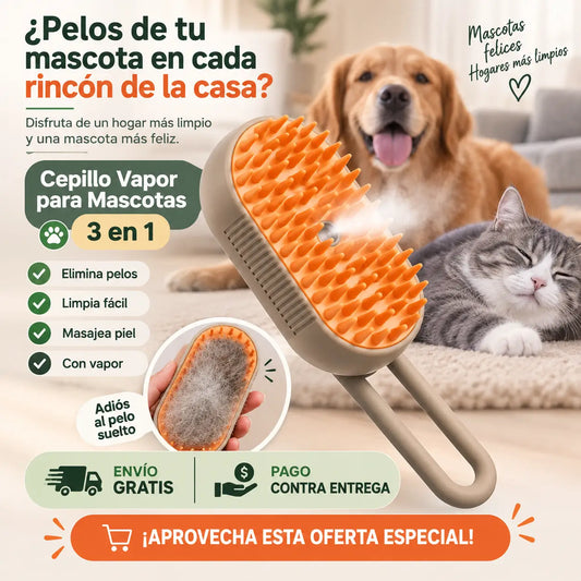 Cepillo Vapor para Mascotas 3 en 1